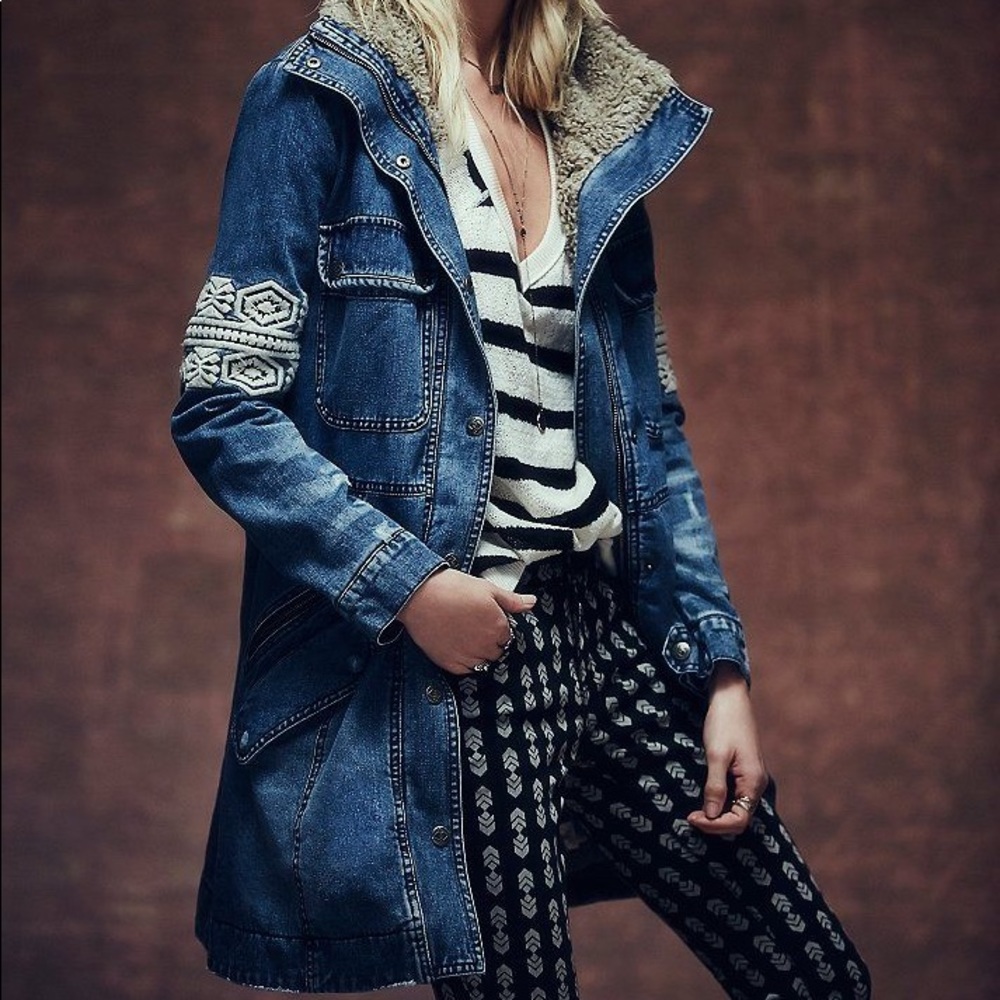 Free People denim fur coat